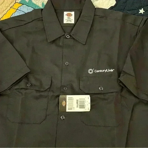 Men’s Dickies Black Short Sleeved Workwear Shirt White Logo size XL - Picture 1 of 7